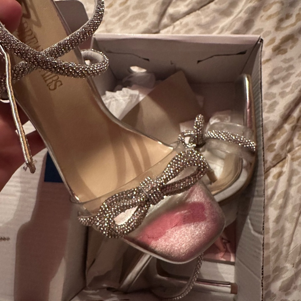 Elegant Silver Strappy Heels with Bow